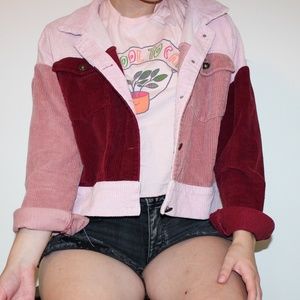 pink corduroy colorblock jacket